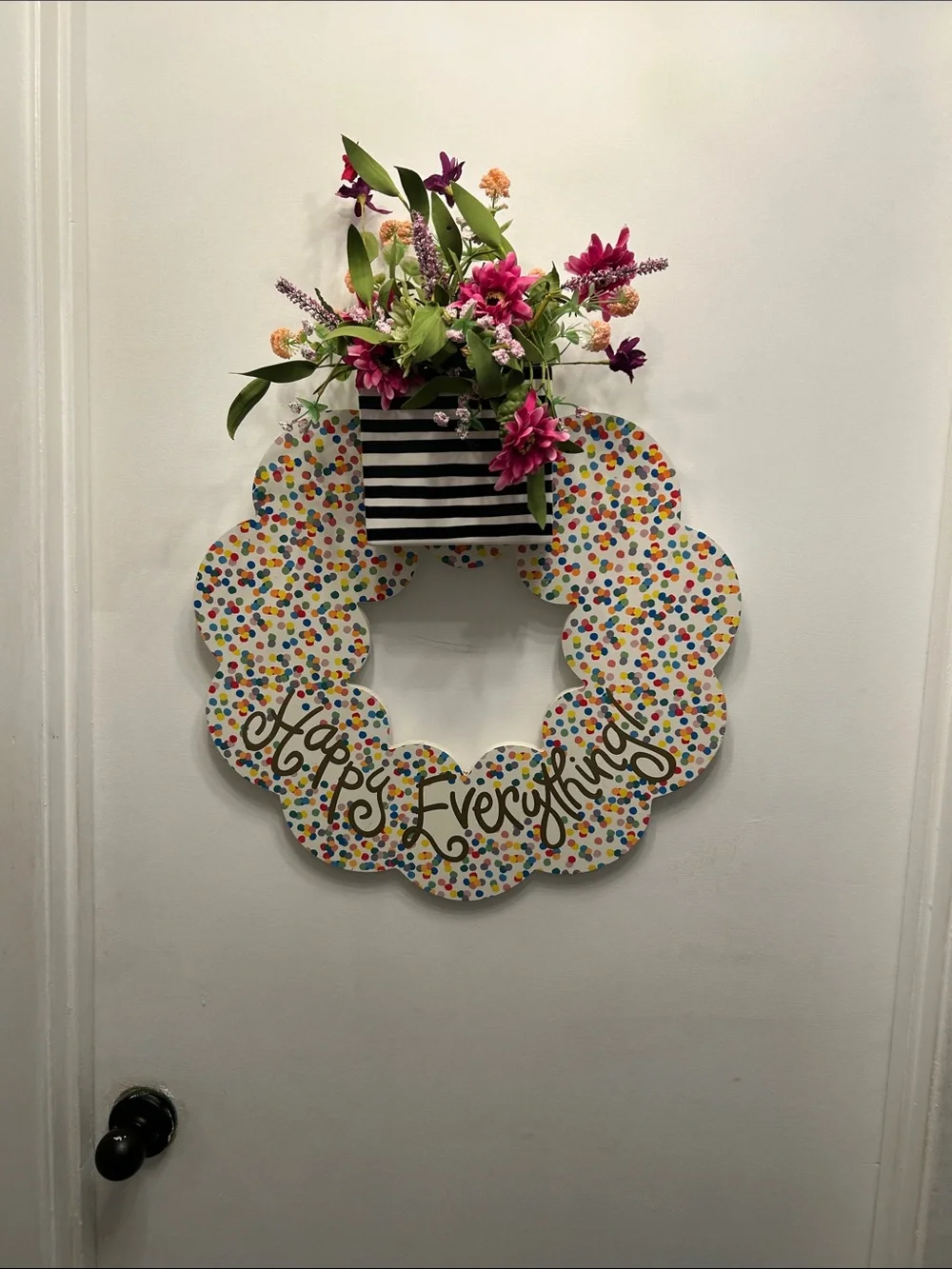 Happy Everything Coton Colors Wood Confetti Decorative Wreath with Floral Accent